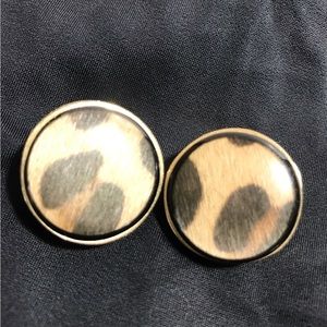 Vintage Gold Tone Button Covered Faux Fur Clip On Earrings